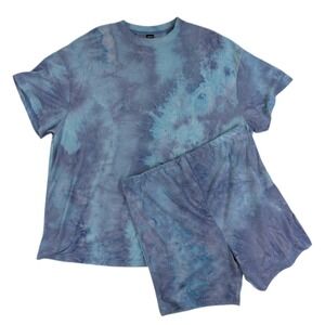 SHEIN Tie Dye Oversized Maternity Lounge Set Women XL Blue Purple 2 Piece Biker
